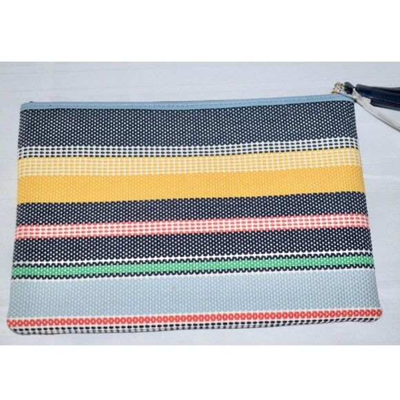 Kate Spade Stripe Multi-Color Tassel Canvas Bag clutch pouch NWT - Picture 2 of 5